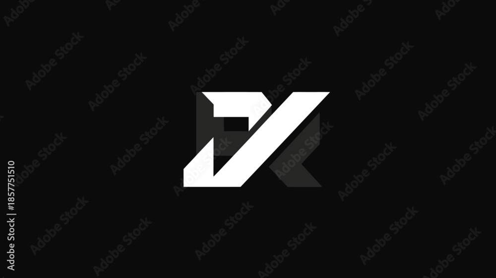 Fototapeta premium Abstract geometric letter-like shape on a black background. Modern minimalist design with sharp angles and a subtle shadow effect.