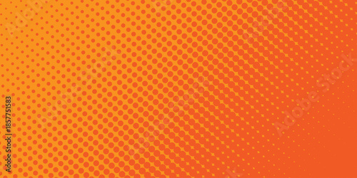 Abstract halftone background. Dots halftone orange color pattern gradient texture with technology digital background. Cartoon halftone retro pattern. Abstract template design for poster, card .
