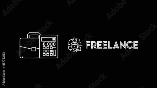 Freelance Business and Finance Iconography with Briefcase and Calculator.