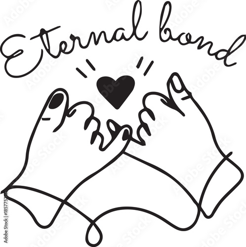 Pinky promise line art with eternal bond lettering and heart symbol, vector illustration.