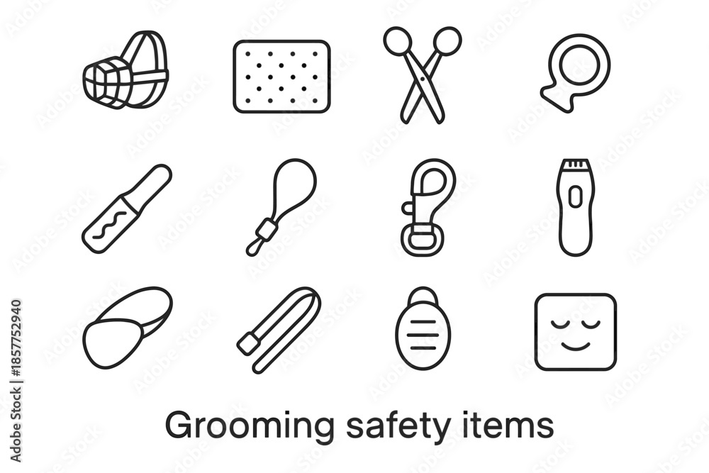 Fototapeta premium Icon vector grooming tip safety scissors adjustable eye icons mat protective silent