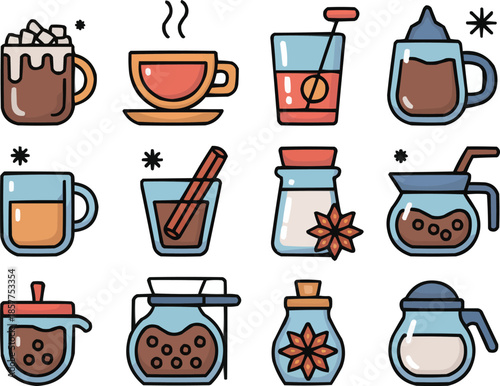 Wallpaper Mural Winter Warm Drinks Outline Icon Set Hot Chocolate, Coffee Mugs, and Cozy Beverages Torontodigital.ca