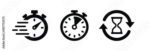 countdown timer vector illustration, timers icon set on transparent background, and stopwatch symbol for measuring racing speed, athletic performance, sports competition, and deadline management.
