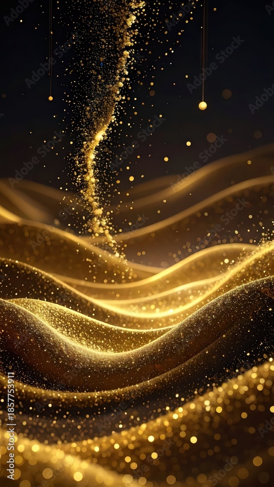 Fototapeta premium Abstract Golden Waves with Sparkling Particles and Light Reflections