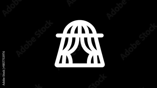 Minimalist white line art icon of a draped canopy or gazebo, suitable for elegant outdoor events and design concepts. Simple vector illustration.