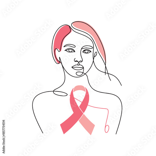 Minimal One-Line Woman Portrait with HIV/AIDS Awareness Ribbon Illustration