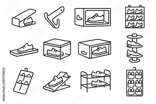 Slanted shelf stackable vector storage shoe icons pouch rack icon holder box