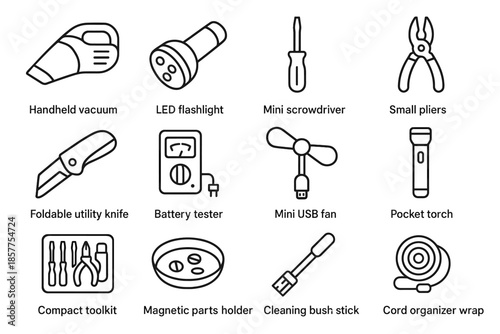 Brush tool unit screwdriver mini icon wrap vector compact battery tester utility