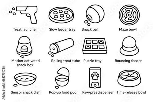 Food tray snack pet icon feeder bowl sensor interactive vector ball slow