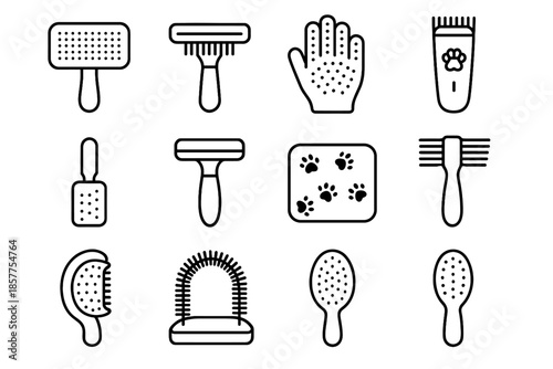Pet icon tip tools grooming tray grip trap brush rake vector bristle