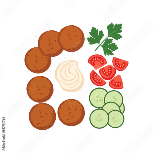 Falafel with tzatziki tomato cucumber parsley.