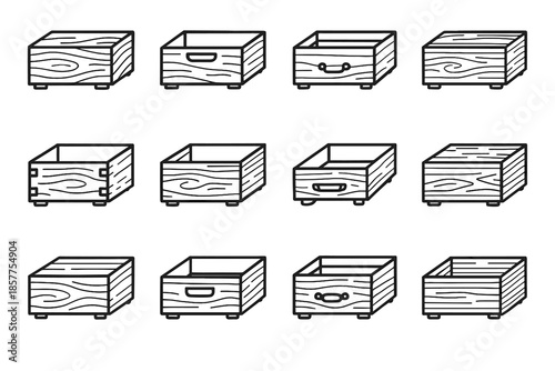 Icon vector minimal wood lines drawer under cutout grain design bed box