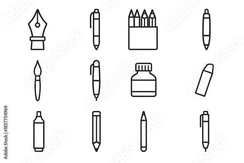 Set pen fountain dry icons icon rollerball brush pencil vector stylus writing