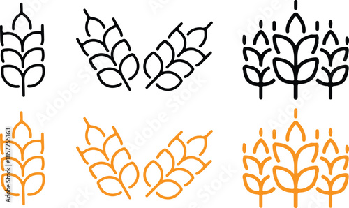 wheat icon yellow black icon set vector illustration nature collection 