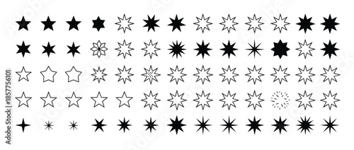 black icons stars set of 65, rating star icon, star vector collection, modern simple stars, and vector illustration for customer reviews, quality ranking, favorite bookmarks, and product evaluation sy