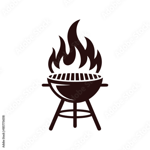 Modern BBQ grill graphic with fire flames for summer party and food branding
