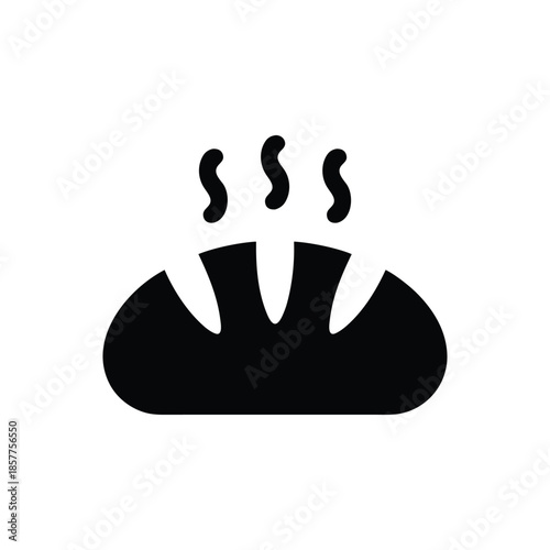 Fresh loaf of bread icon with steam vector silhouette for bakery logo
