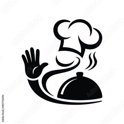 Restaurant emblem featuring chef character with toque and serving tray
