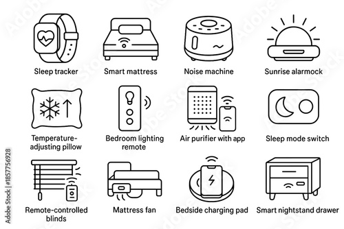 Sensor app noise remote tracker iconography bedroom alarm vector icon smart blinds