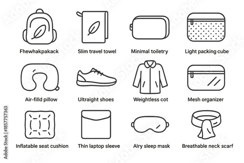 Vector coat travel towel cube shoes icons icon lightweight pouch laptop packing
