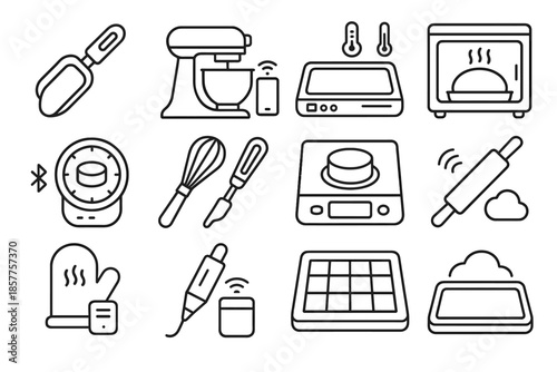 Vector recipe baking icon smart rolling cake touchscreen dough tray gear