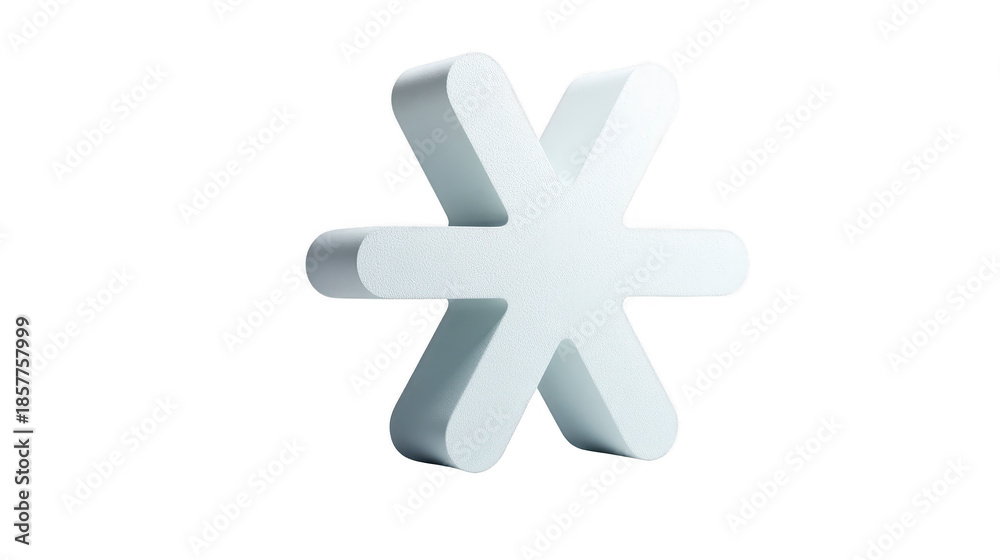 Fototapeta premium White asterisk symbol, three dimensional, isolated on transparent background, modern minimal style, clean geometric shape, abstract design, suitable for creative concepts and digital art