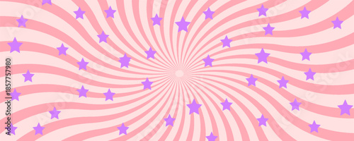 Candy color sunburst background. Abstract pink cream sunbeams design wallpaper. Colorful spinning lines for template, banner, poster, flyer. Sweet rotating cartoon swirl or whirlpoo
