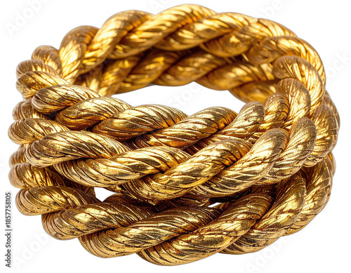 Close-up of a tightly wound, golden rope-like object, intricately twisted and glowing