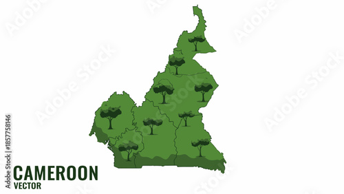 Detailed green vector map illustration of Cameroon highlighting its natural arboreal landscape