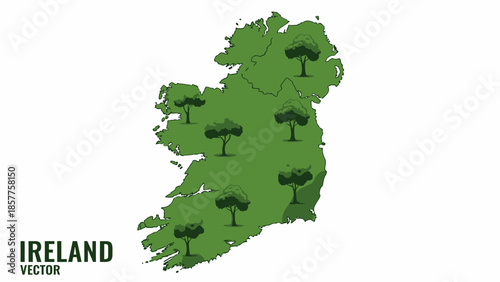Stylized depiction of Ireland's landmass, highlighting its abundant natural greenery and