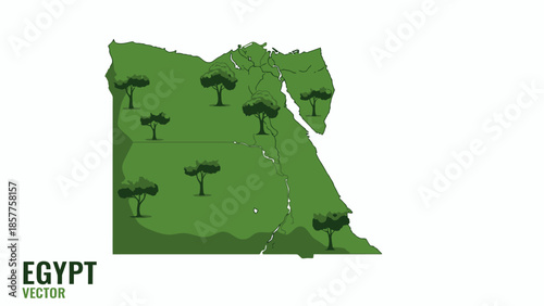 Green map of Egypt featuring abundant trees, highlighting a sustainable and vibrant natural