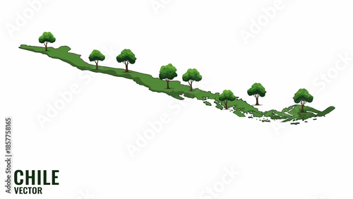 Vibrant green map of Chile with stylized trees symbolizing the country's diverse natural