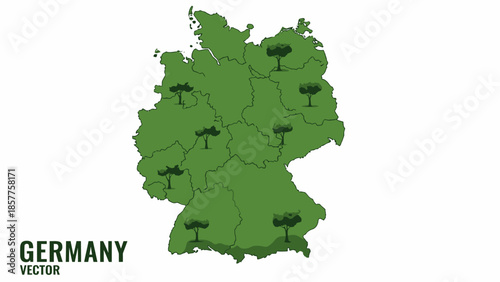 Illustrative vector map of Germany emphasizing its lush green regions and commitment to nature