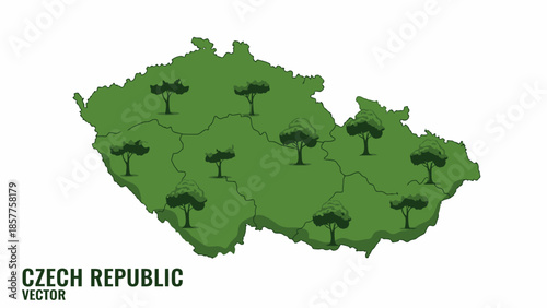 Illustrative green map of Czech Republic featuring abundant trees symbolizing its rich natural