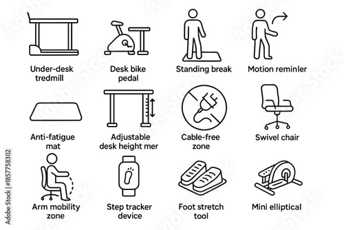 Mini vector elliptical mobility set mat desk tool movement foot icon motion