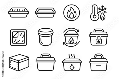 Meal box travel insulated thermal vector section foil heat padded outline icon