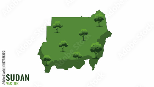Vibrant green map illustration of Sudan showcasing ecological richness and sustainable landscape
