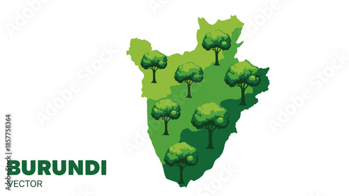 Burundi green map illustration featuring healthy trees depicting environmental sustainability and
