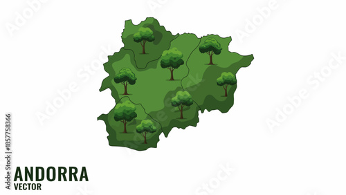 Andorran nation outline with vibrant trees, symbolizing its rich ecological environment and