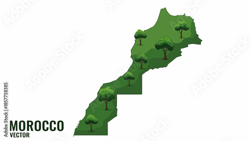 Geographic illustration of Morocco's territory featuring a rich green terrain adorned with vibrant