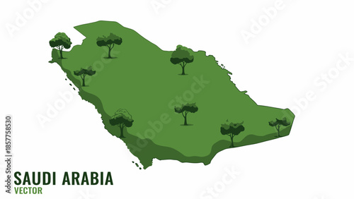 Stylized Green Map of Saudi Arabia Featuring Trees Symbolizing Environmental Initiatives and Growth
