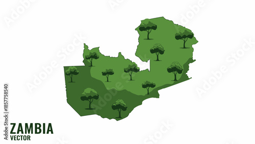 Vibrant Green Zambia Map Vector Illustration Showcasing Rich Natural Habitats and Eco-Conscious