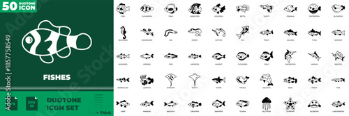 Fishes Duotone Editable Icons set