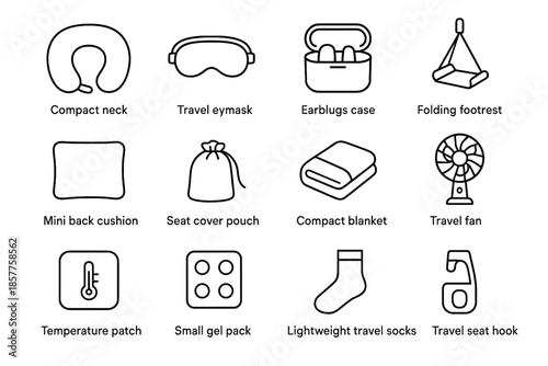 Icon gel cover seat icons vector travel hook pack patch gear eye