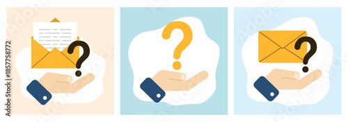 This illustration shows an envelope with a letter and a question mark, symbolizing an unanswered email or inquiry. It represents customer support, communication issues, and requests for information. 