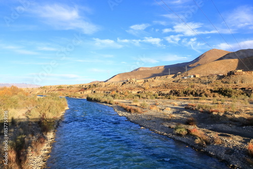 at the riverbed of a small mountain river in Tibet, China