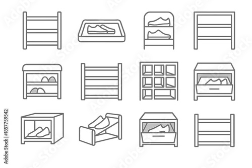 Drawer bench tier rest icon rack open tray shoe vector neutral