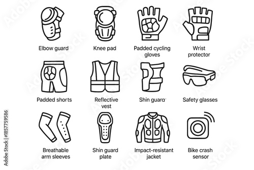 Gear sleeves safety padded cycling bike wrist brace protective guard vector icon