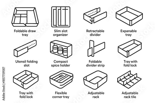 Foldable slot icons lock kitchen holder icon box spice flexible separator vector