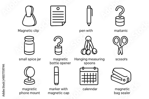 Icon sealer magnetic bag magnet mount marker holder tools vector fridge calendar